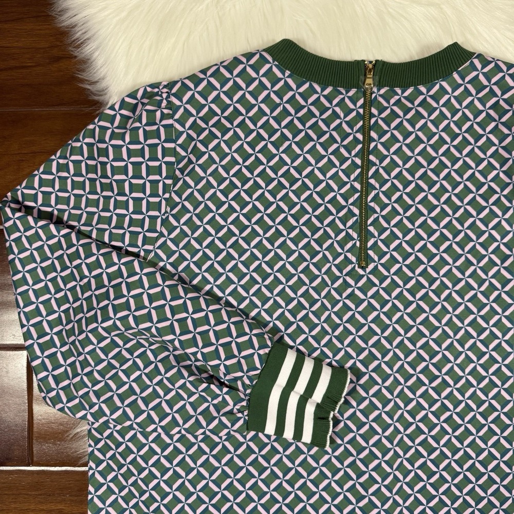 Addison Bay Active‎ Women's Size Large Green Pink Geo Trellis Vine Dress - Picture 8 of 10